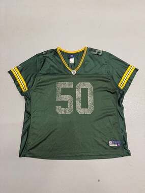 Faded Reebok Green Bay Packers AJ Hawk #50 Women's Sequined Jersey 4XL